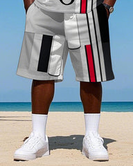 Big Men's POLO Gradient Geometric Color Block Printed Short Sleeve T-Shirt and Shorts Set