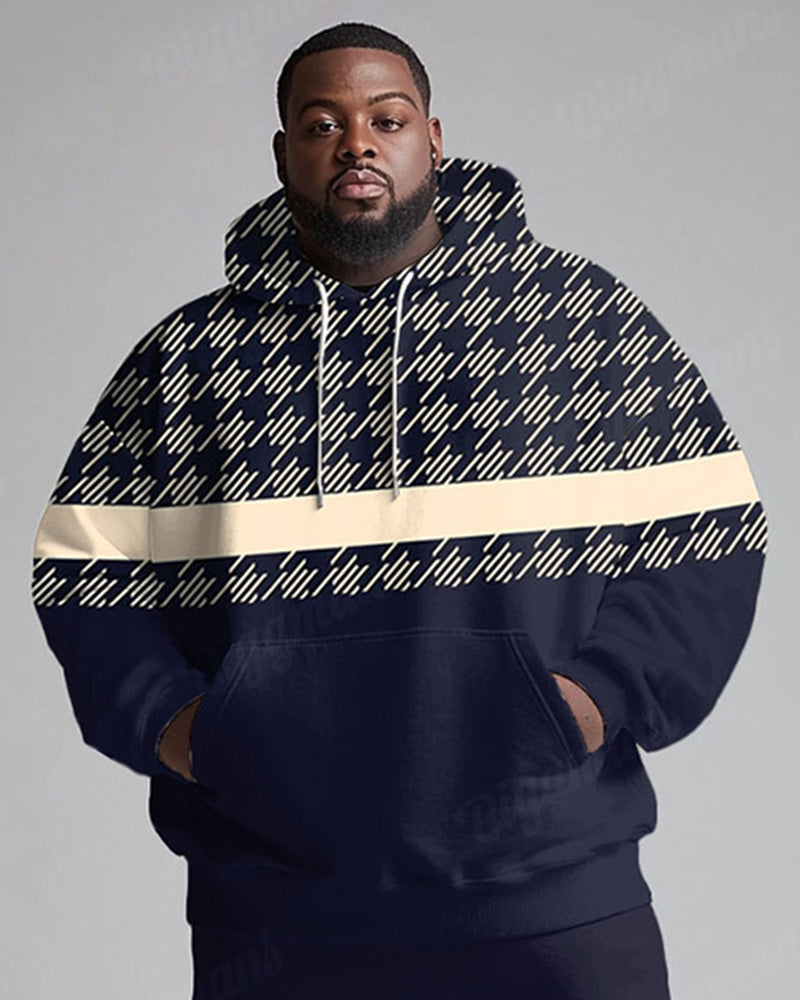 Men's Daily Casual Versatile Purple Striped Geometric Print Big and Tall Hoodie Set