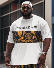 Men's Large Size Street Cartoon Positive And Happy Graffiti Short Sleeve Shorts Set