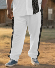 Men's Western Paisley Splicing Pattern Casual Big & Tall Short-Sleeve Shirt Trouser Sets