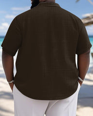 Men's Plus Size Hawaiian Brown Floral Print Short Sleeve Slub Shirt