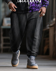 Big & Tall Men's Halloween Black And Purple Devil Expression Contrast Stitch Print Hoodie Suit
