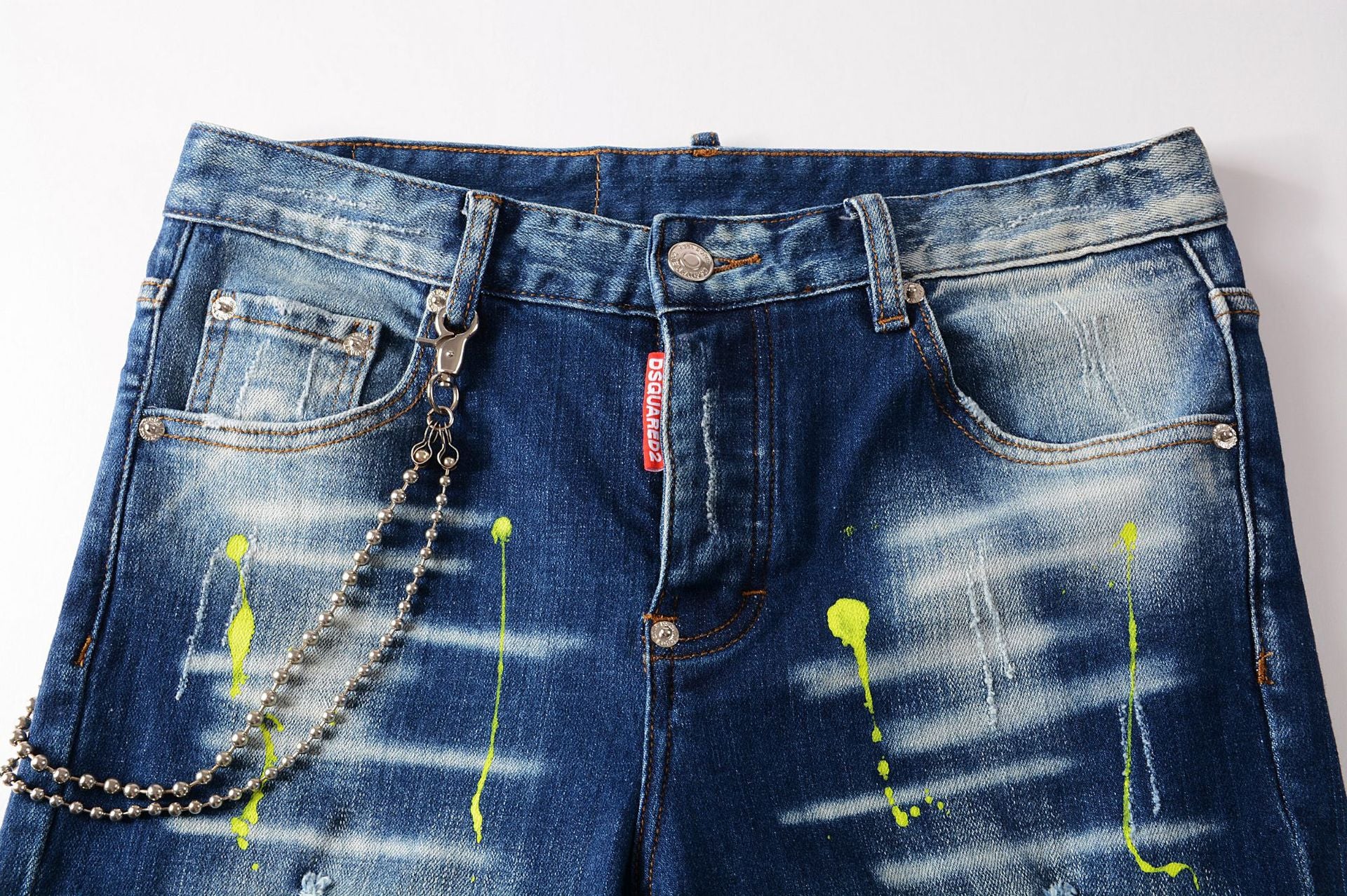 Men's Hole Feature Fashion Trendy Ink Splach Street Shooting Jeans