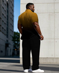 Men's Plus Size Black & Yellow Gradient Short Sleeve Shirt Trousers Suit