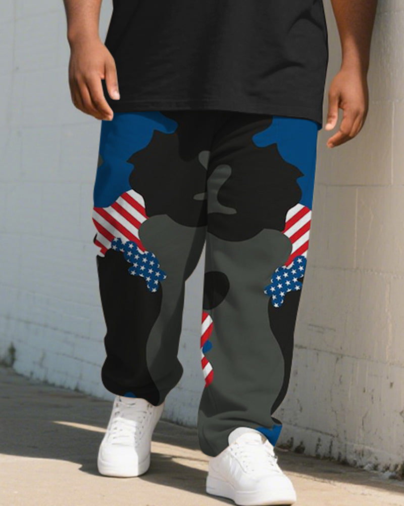 Men's Plus Size Independence Day Camouflage Colorblock Striped Orangutan Print T-Shirt Trousers Suit