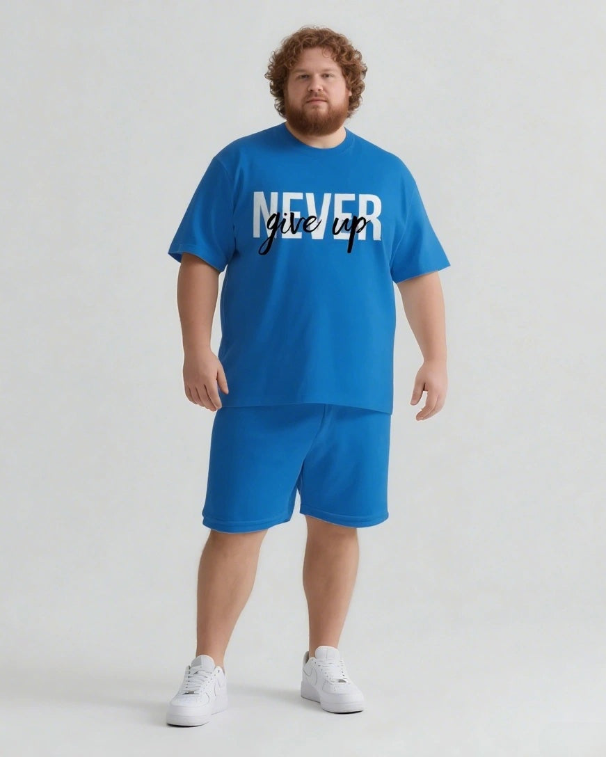 Never Give Up On Yourself Men's Big and Tall Simple Lettering Short Sleeve T-shirt Shorts Set