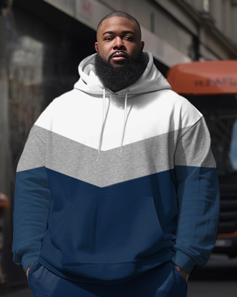 Guys Big and Tall Casual Color Splicing Two Piece Hoodie Set