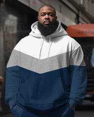 Guys Big and Tall Casual Color Splicing Two Piece Hoodie Set