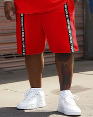 Street Casual Red Contrast Confidence Letter Print Big Men's Set