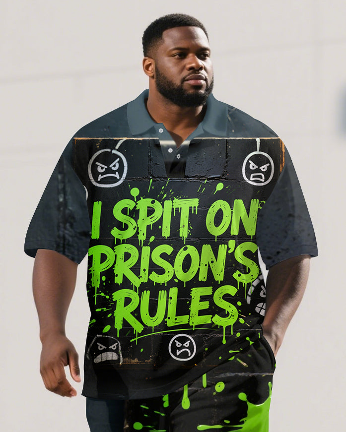 Men's Big and Tall Ink Splash PRISON Letter Design Short-Sleeve Polo Shirt & Shorts Set