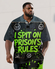 Men's Big and Tall Ink Splash PRISON Letter Design Short-Sleeve Polo Shirt & Shorts Set