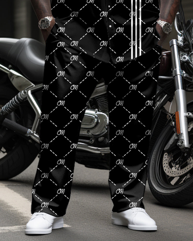 Big & Tall Men's Business Black COOL MAN Alphabet Print Long Sleeve Shirt Trousers Suit