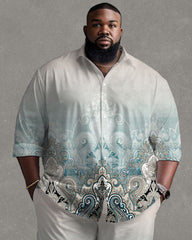 Men's Plus Size Daily Casual Retro Gradient Pattern Long Sleeve Shirt Trousers Suit