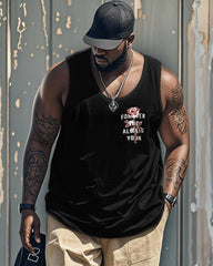 Men's Plus Size Street Fashion Rose Alphabet Print Round Neck Sleeveless Vest