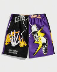 Men's Plus Size Street Life Death Skull Letter Print Athletic Shorts