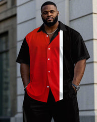 Men's Plus Size Black & Red * White Simple Color Block Daily Casual Short Sleeve Shirt Trousers Suit