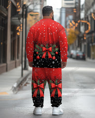 Men's Plus Size Christmas Cosplay Bow Suit Printed Long Sleeve T-Shirt Trousers Suit