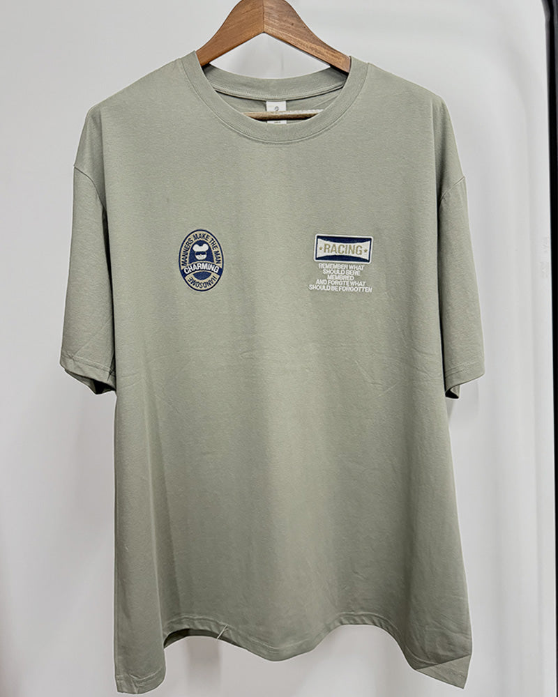 4XL-8XL Big & Tall Men's Daily Casual Letter Cartoon Embroidered Cotton Round Neck Short Sleeve T-Shirt 4XL-8XL