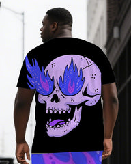 Strong Bones Never Beg Big & Tall Men's Angry Skull Print Daily Short Sleeve T-shirt 2-Piece Set