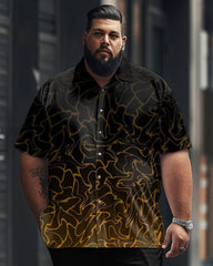 Men's Plus Size Business Simple Gradient Geometric Print Short Sleeve Shirt Trousers Suit