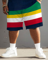 Big Guy's Polo Color Stripes T-Shirt Shorts Set