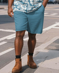 Big & Tall Men's Business Hawaiian Hasahi Leaf Printed Short Sleeve Polo Shirt Shorts Suit