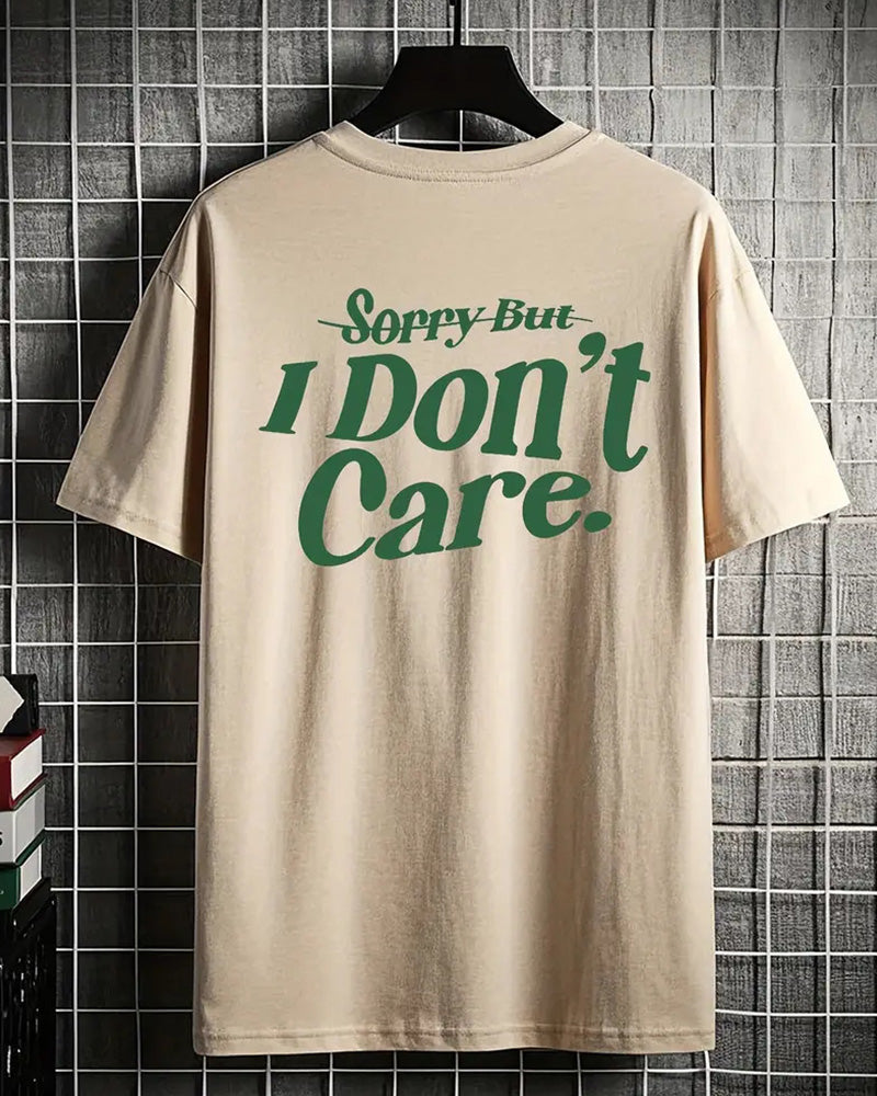 Men's Plus Size Street Fashion I Don't Care' Printed Round Neck Short Sleeve T-Shirt