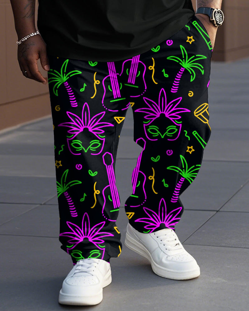 Men's Plus Size Orleans Mardi Gras Fun Clown Print T-Shirt Trousers Suit