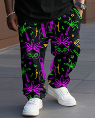 Men's Plus Size Orleans Mardi Gras Fun Clown Print T-Shirt Trousers Suit