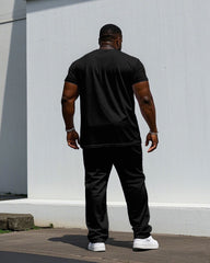 Men's Plus Size Casual Black & Green Chest Design Small Label Printed Short Sleeve T-Shirt Trousers Suit