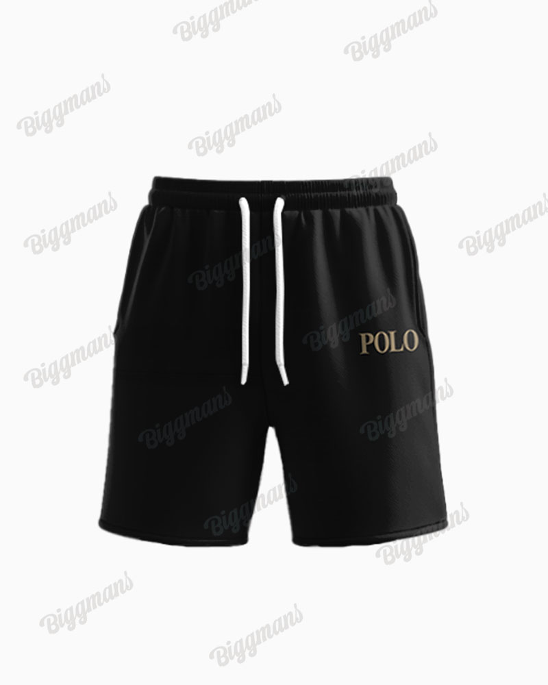 Men's Big Size Simple Plaid Patchwork Letter Printed T-shirt Shorts Set