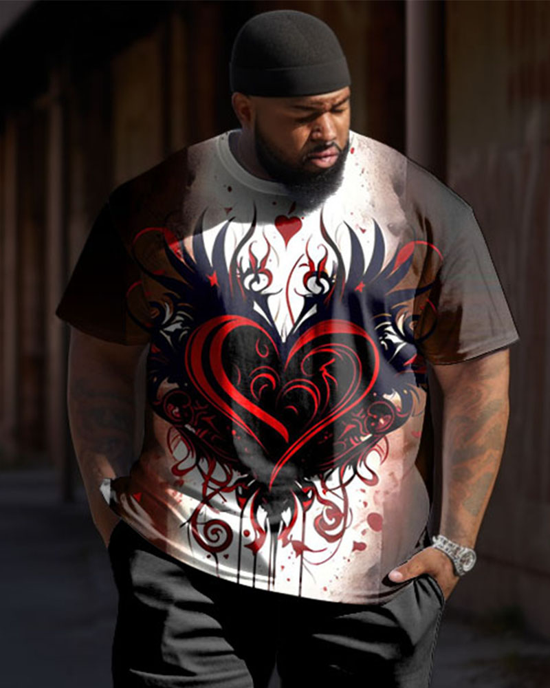 Men's Plus Size Street Fashion Gradient Love Printed T-shirt Trousers Suit