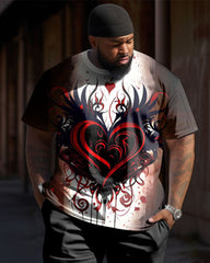 Men's Plus Size Street Fashion Gradient Love Printed T-shirt Trousers Suit