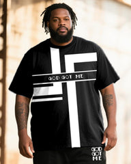 Big & Tall Men's Black & White Stripe GOD GOT ME Alphabet Print T-Shirt Trousers Suit