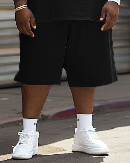 Men's Plus Size Simple Casual Stitching Ethnic Printing Pocket T-shirt Shorts Suit