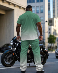 Men's Plus Size Casual Green Gradient Short Sleeve Shirt Trousers Suit