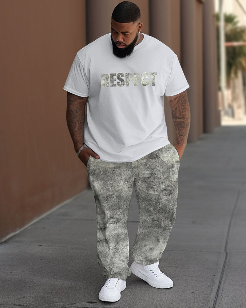 Men's Large Respect Camouflage Street Hip-Hop Casual Two-Piece Set