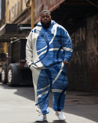 Men's Big & Tall Casual Hip Hop Blue Graphic Hoodie Two-Piece Set