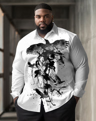 Plus Size Men's Casual Viking Raven Ink Painting Print Lapel Long Sleeve Shirt
