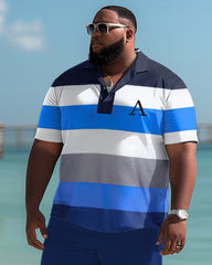 Big Build Guy's Versatile Simple Colorblock Polo Shirt Shorts Set