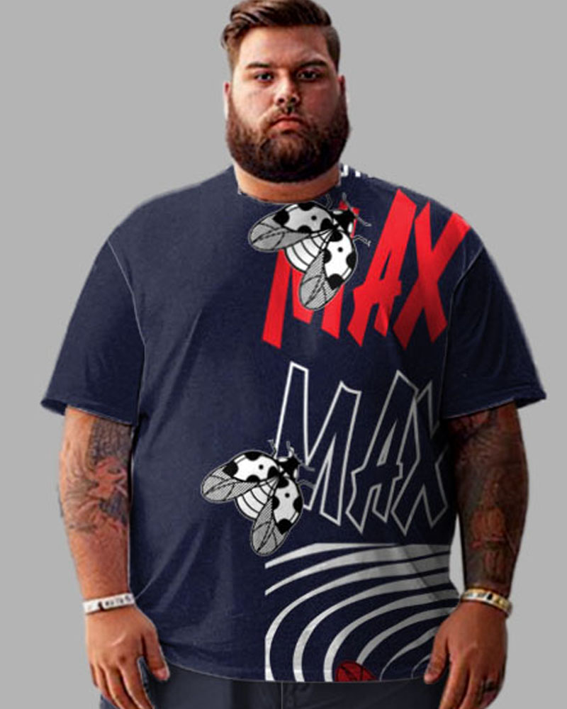 Front And Back Printed Letter Bee T-Shirt Shorts Suit Men's Plus Size