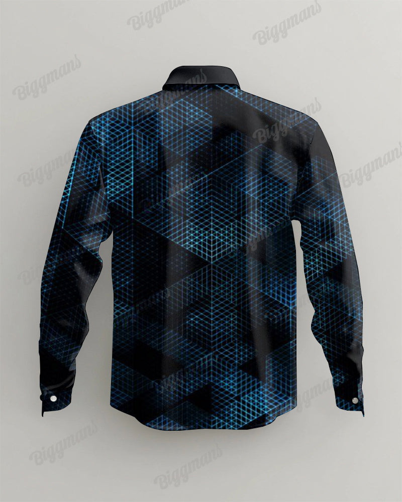 Big Guy's Casual Business Geometric Long Sleeve Shirt Pants Set