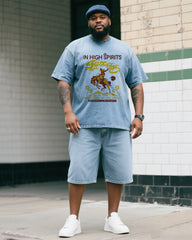 Plus Size Boy's Western Denim Creative Print Short Sleeve Shorts Denim Suit