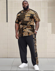Big Boy Essential Retro African Impression Totem Print Short Sleeve Trousers Suit