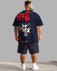 Front And Back Printed Letter Bee T-Shirt Shorts Suit Men's Plus Size