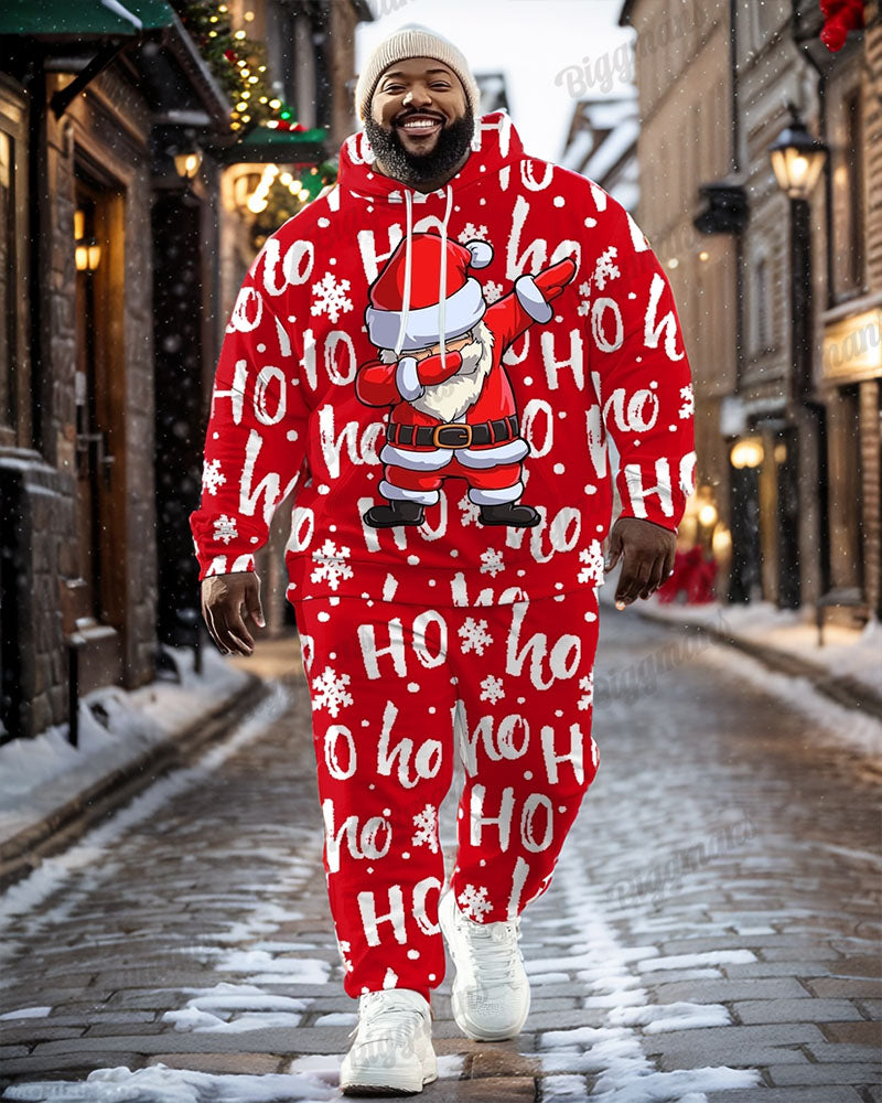 Men's Christmas Red Cartoon Alphabet Print Big and Tall Hoodie Set