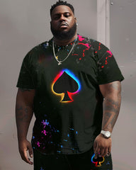 Men's Big and Tall Street Casual Fantasy Poker Print T-Shirt Shorts Set