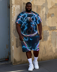 Men's Big & Tall Casual Electric Bear Printed 2-Piece Short Sleeve T-Shirt Shorts Set