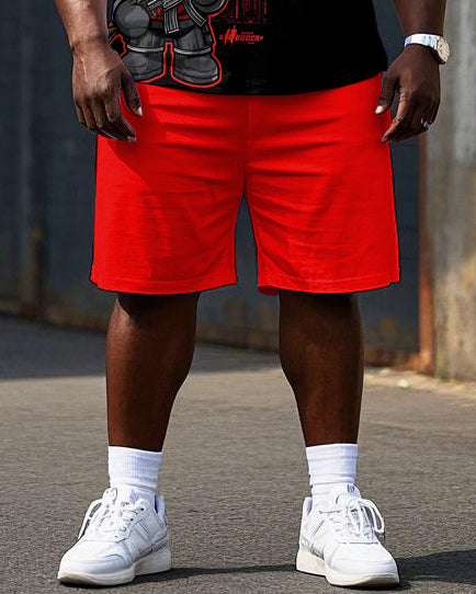 Big Men's Hip Hop Cartoon Soldier Bear Printed Street Casual Short Sleeve T-shirt Shorts Set