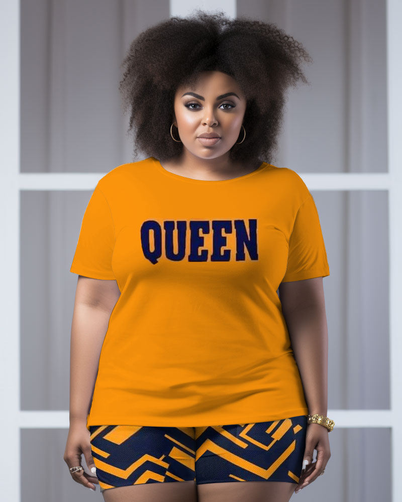 Women's Big & Tall Street Queen Wave Graffiti Short Sleeve Shorts Set